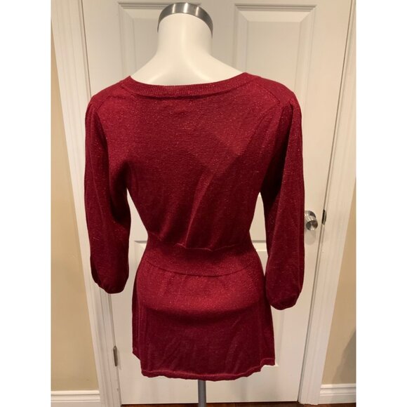 BCBG Max Azria Shimmering Red Scoop Neck Babydoll Sweater,  Size Large - Picture 4 of 5